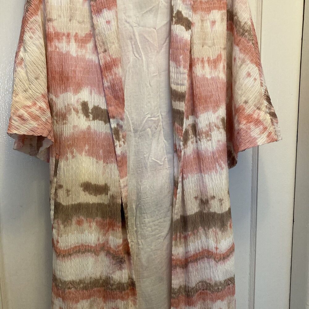Zara Kimono Pink Tie Dye Smocked Waffle Style Lined Size XS Beachy Boho Chic - Picture 5 of 16